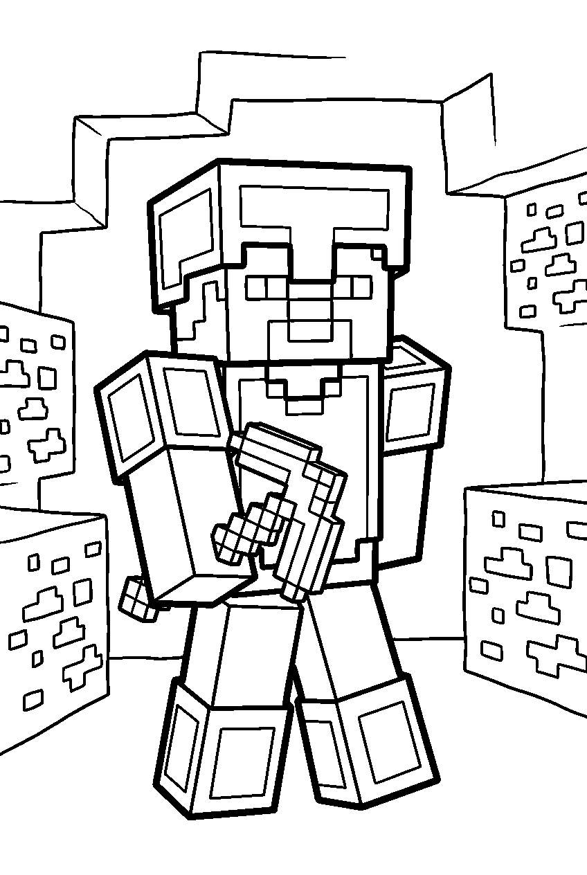 minecraft characters in ore cave line art