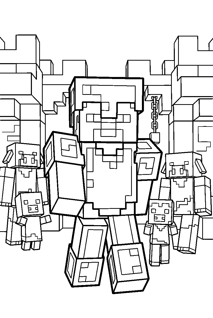 minecraft characters in piglin bastion line art