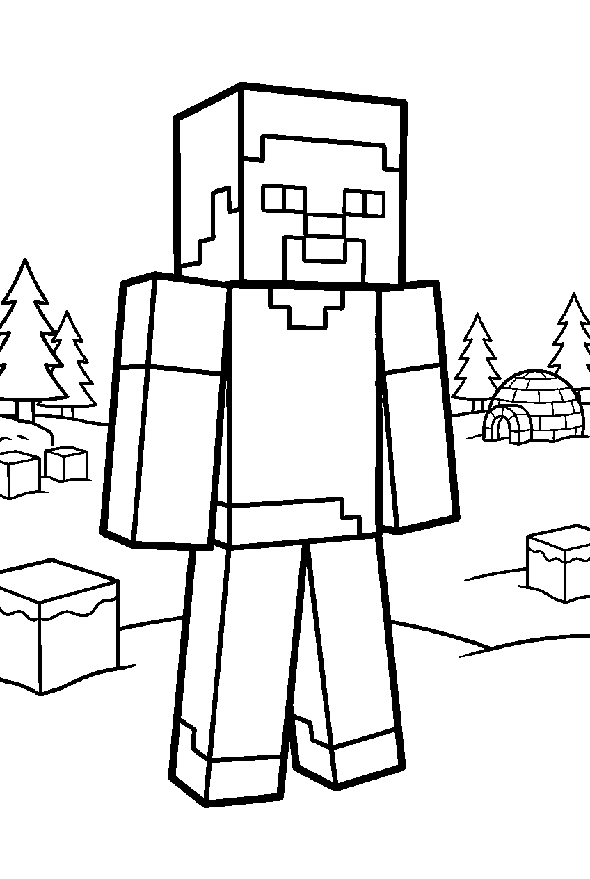 minecraft characters in snowy biome line art