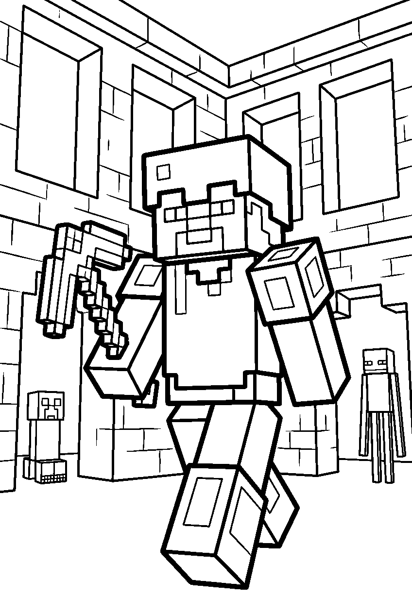 minecraft characters in stronghold line art