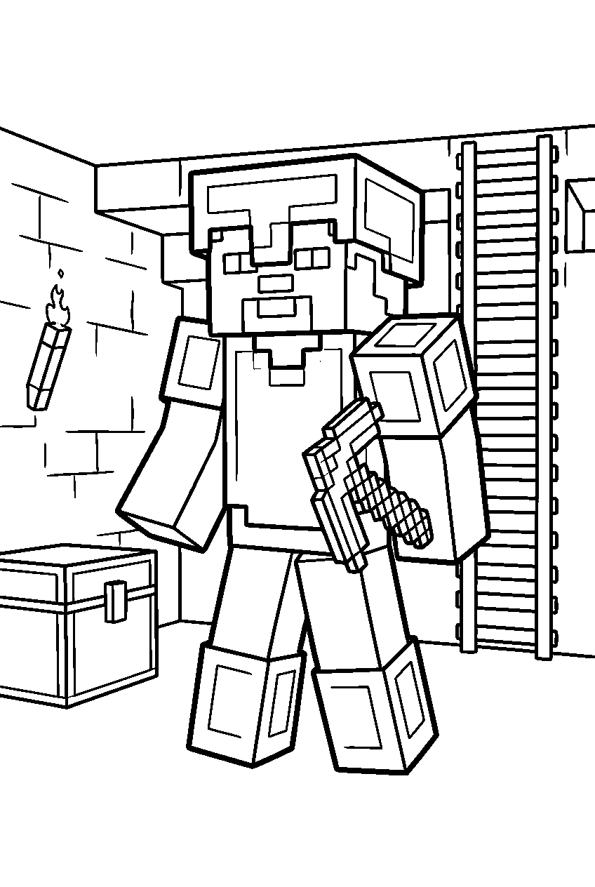 minecraft characters in underground base line art