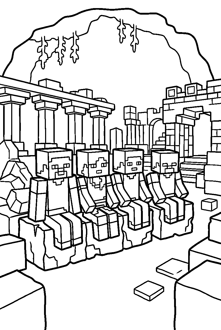 minecraft characters sitting in ancient city line art