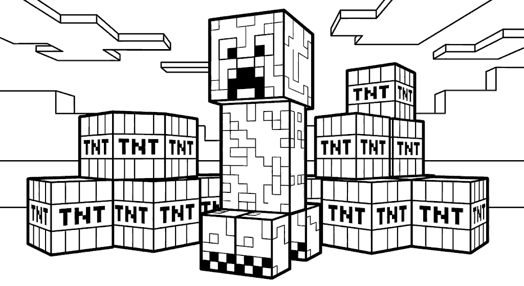 minecraft creeper and tnt coloring sheet
