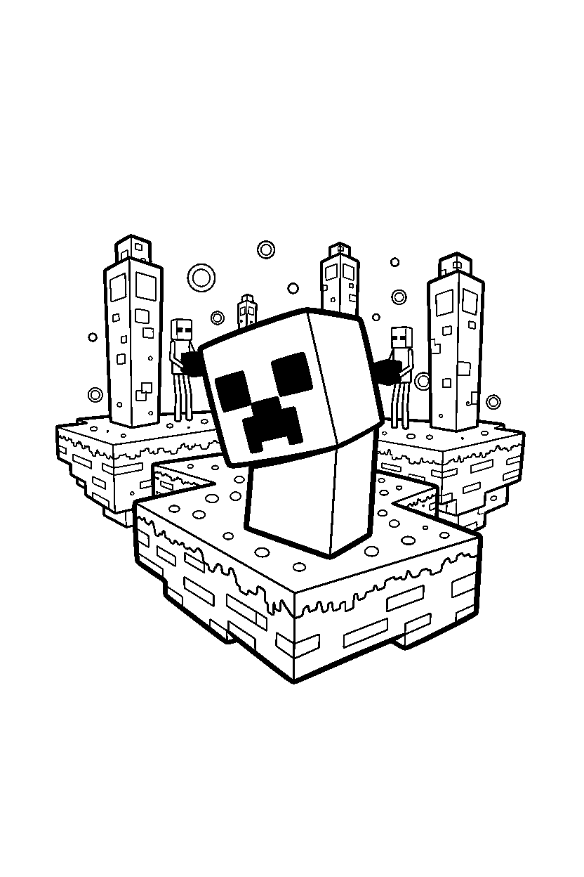 minecraft creeper exploring curiously in the end dimension line art