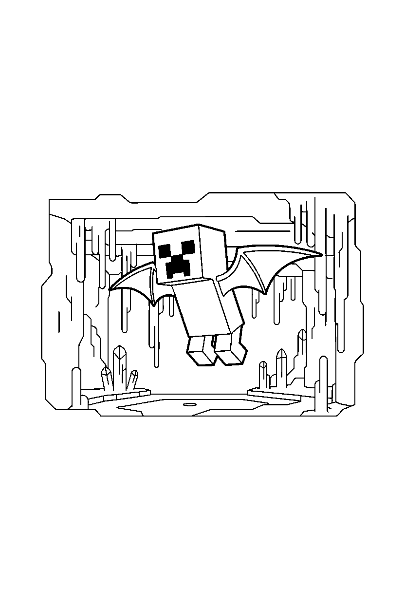 minecraft creeper flying calmly in a dripstone cave line art