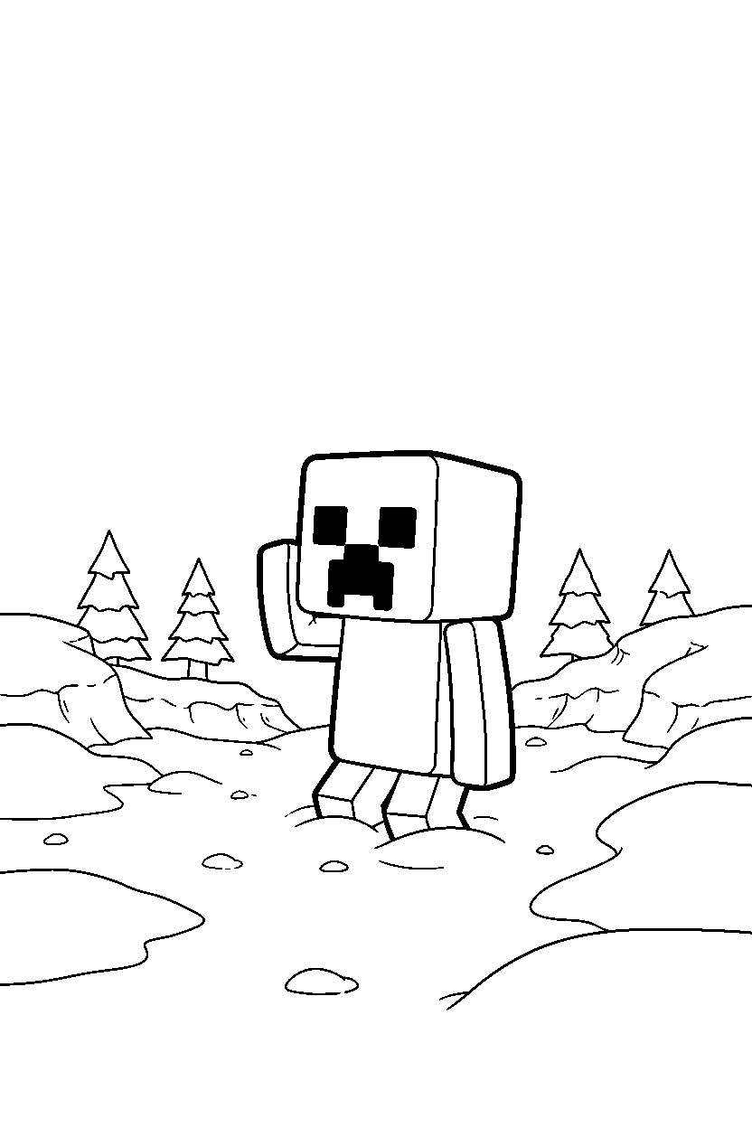 minecraft creeper listening carefully in snowy tundra line art