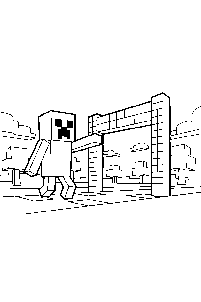minecraft creeper reaching in finish area line art