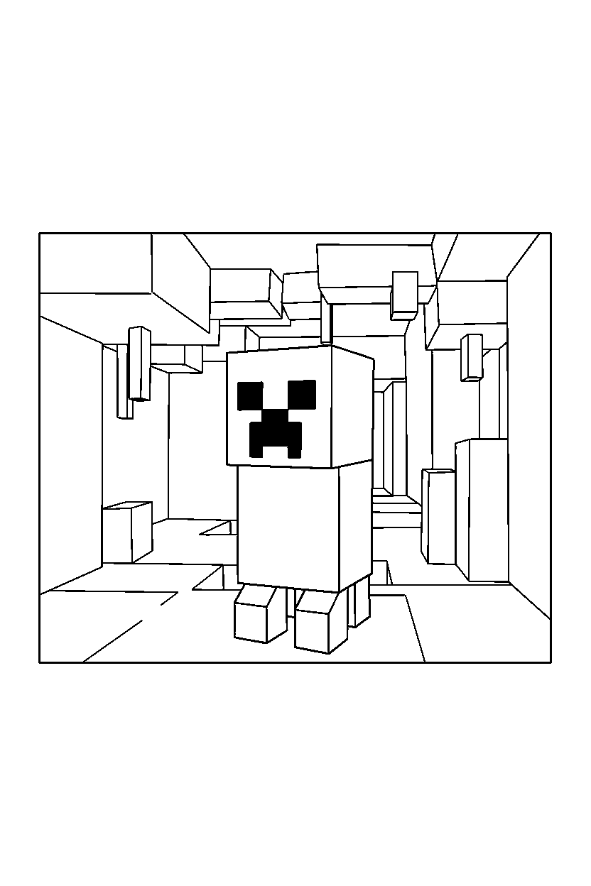 minecraft creeper standing calmly in a cave line art