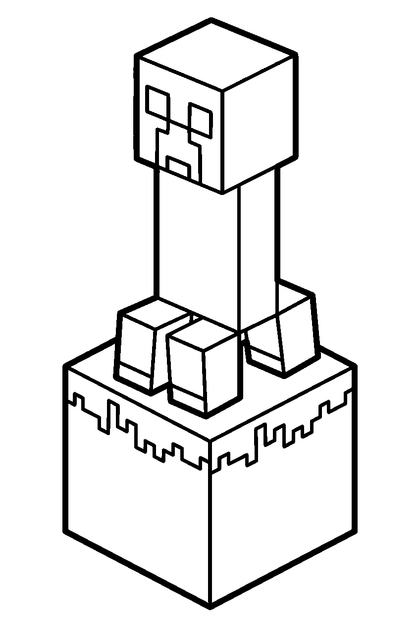 minecraft creeper standing on a grass block line art