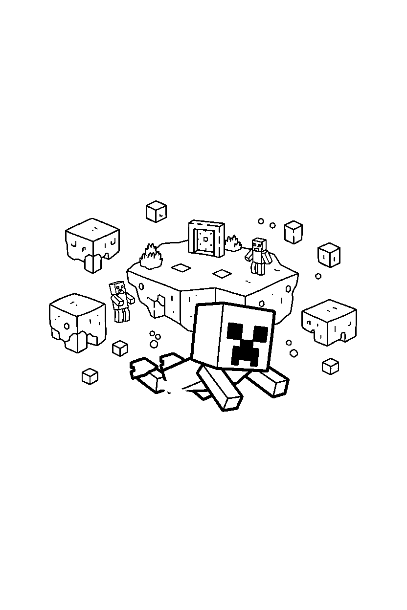 minecraft creeper swimming calmly in the end dimension line art