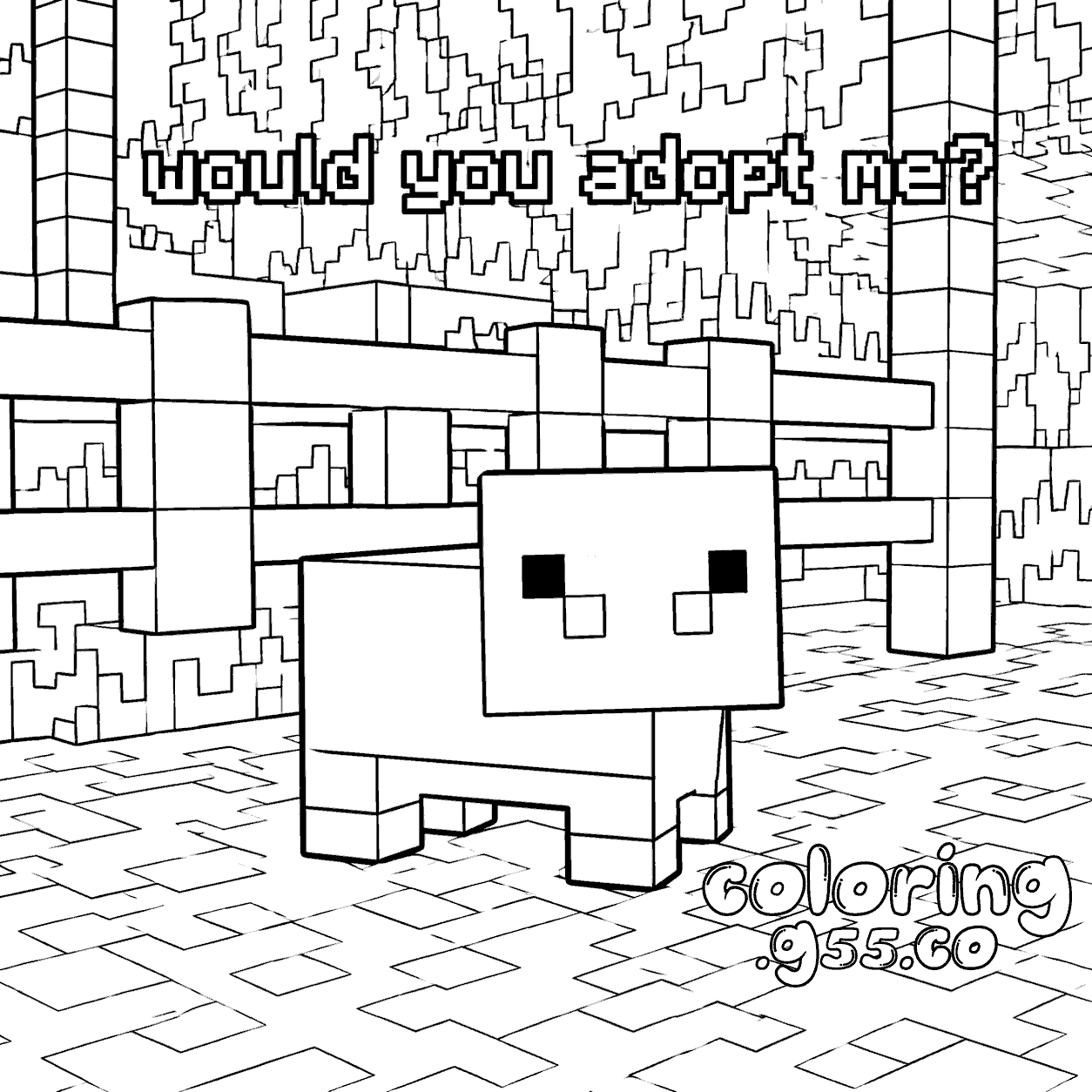 minecraft cute adopt me pig pet line art for kids