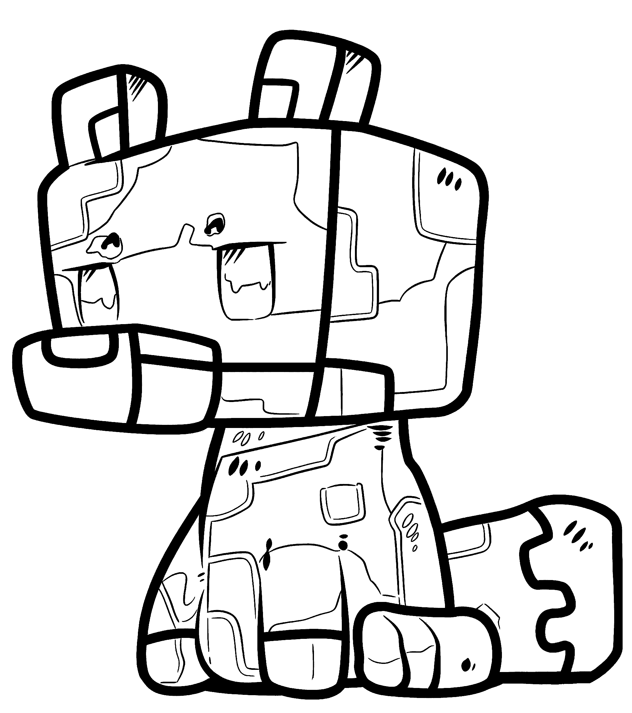 minecraft cute armored wolf line art for kids