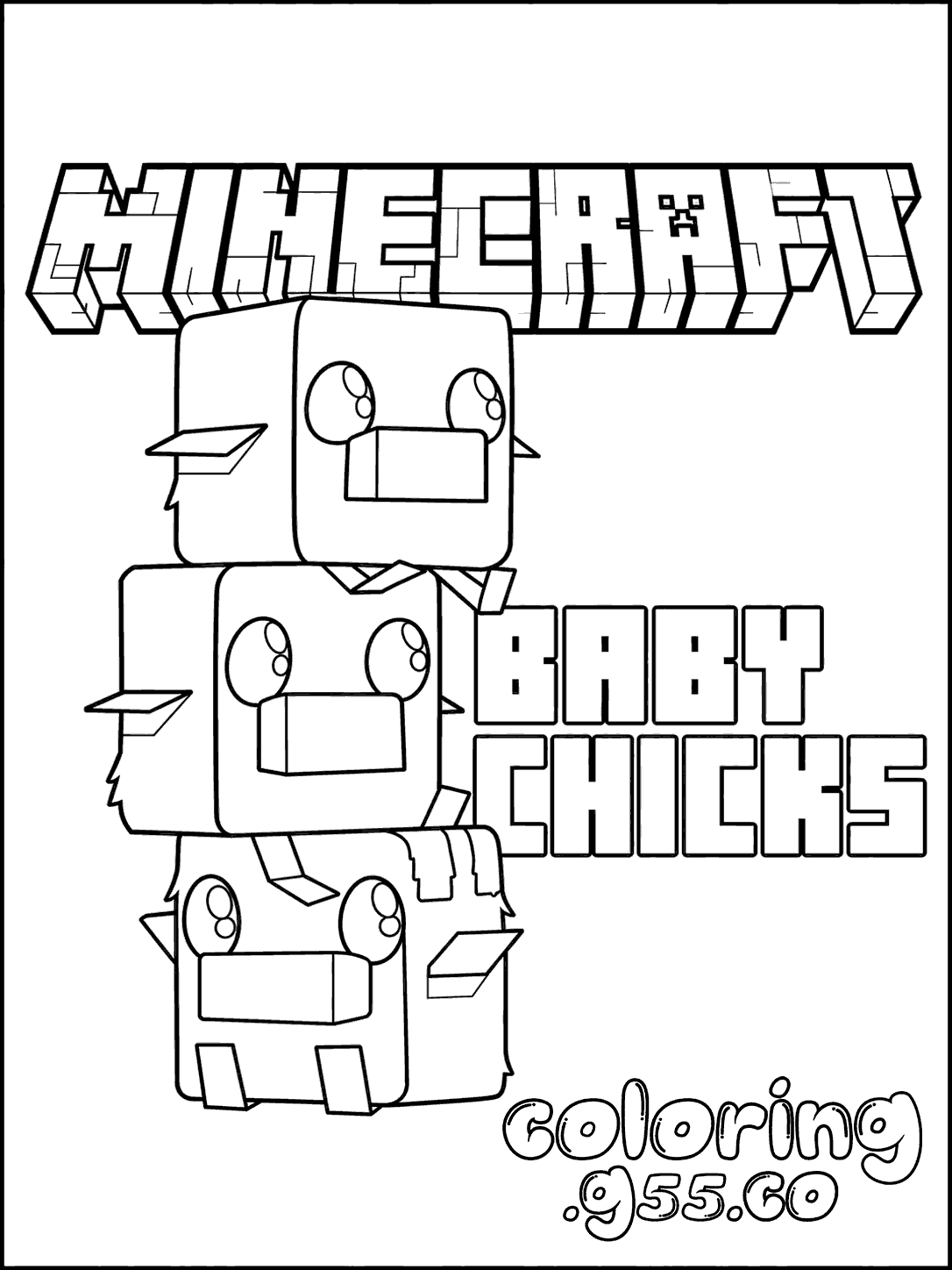 minecraft cute baby chicks totem pole line art for kids