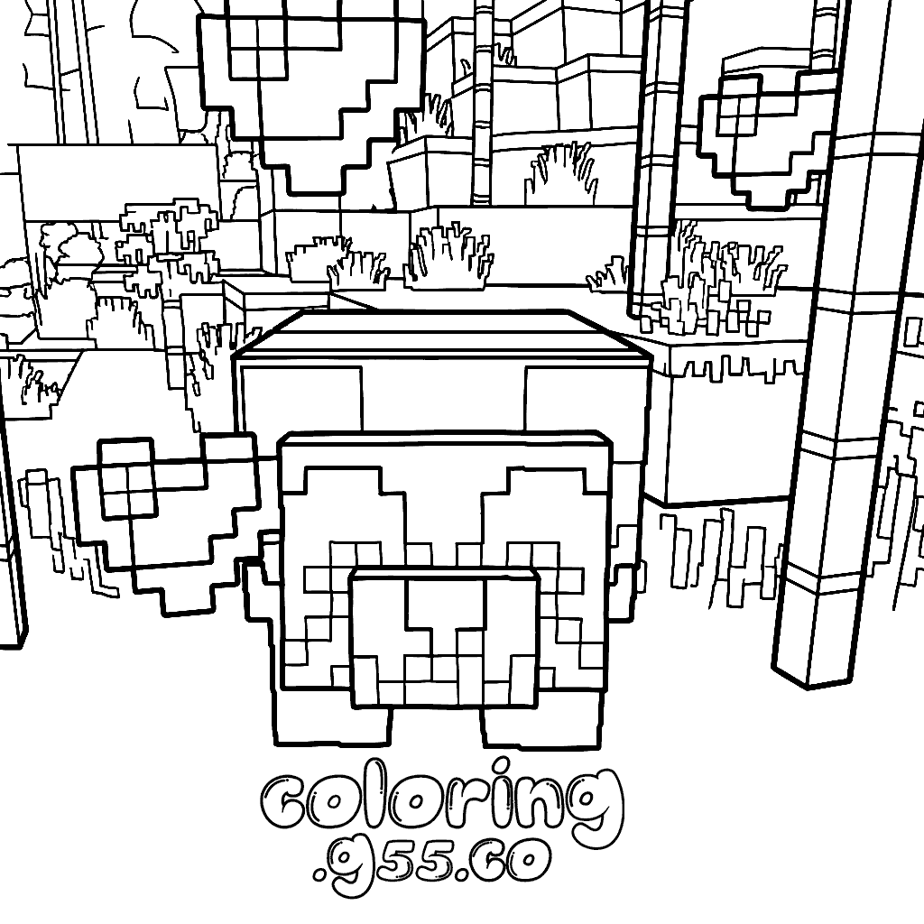 minecraft cute bamboo forest panda mob line art for kids