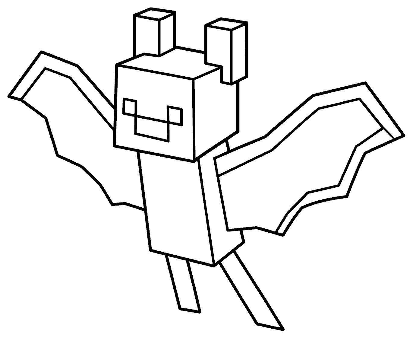 minecraft cute flying bat mob line art for kids