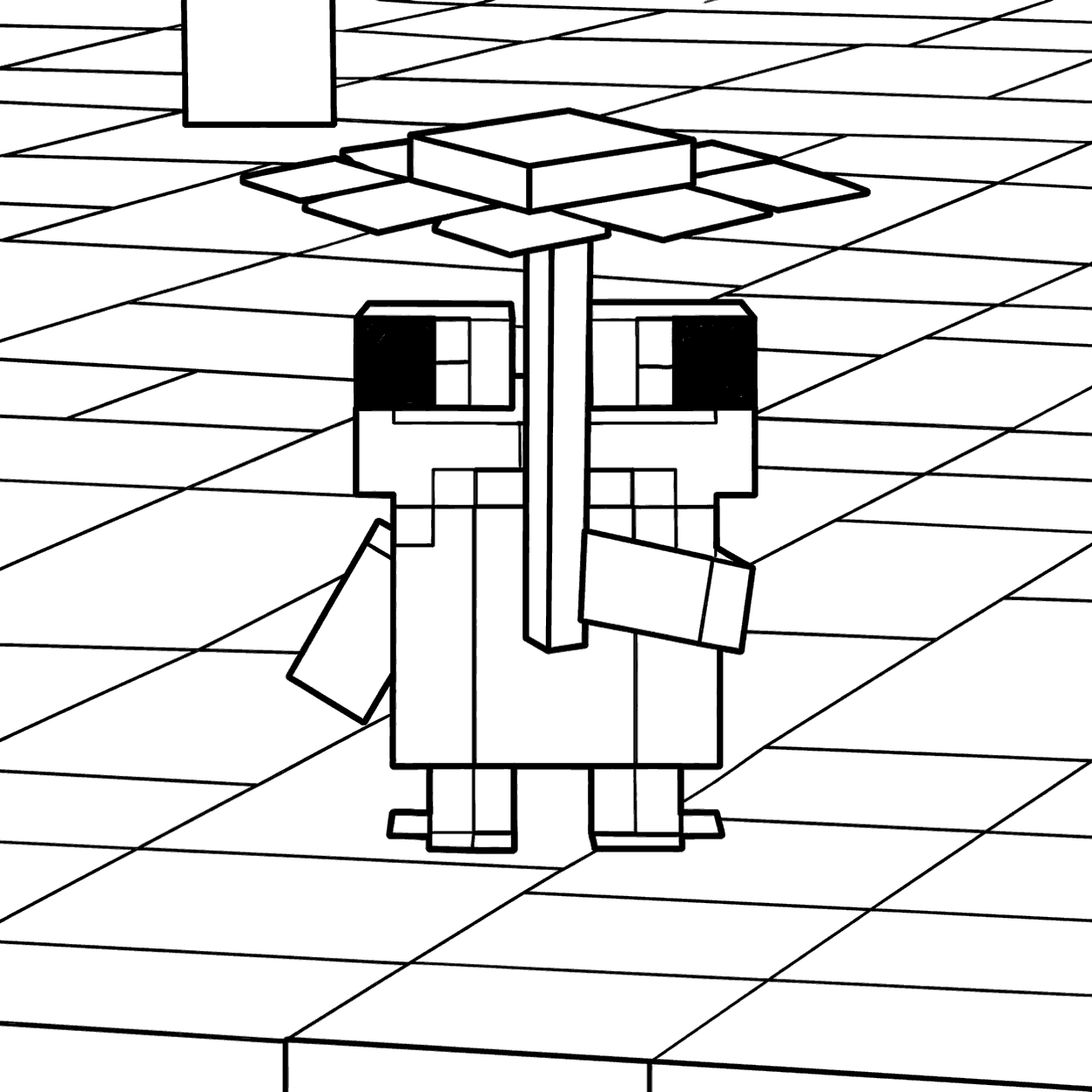 minecraft cute frog holding daisy line art