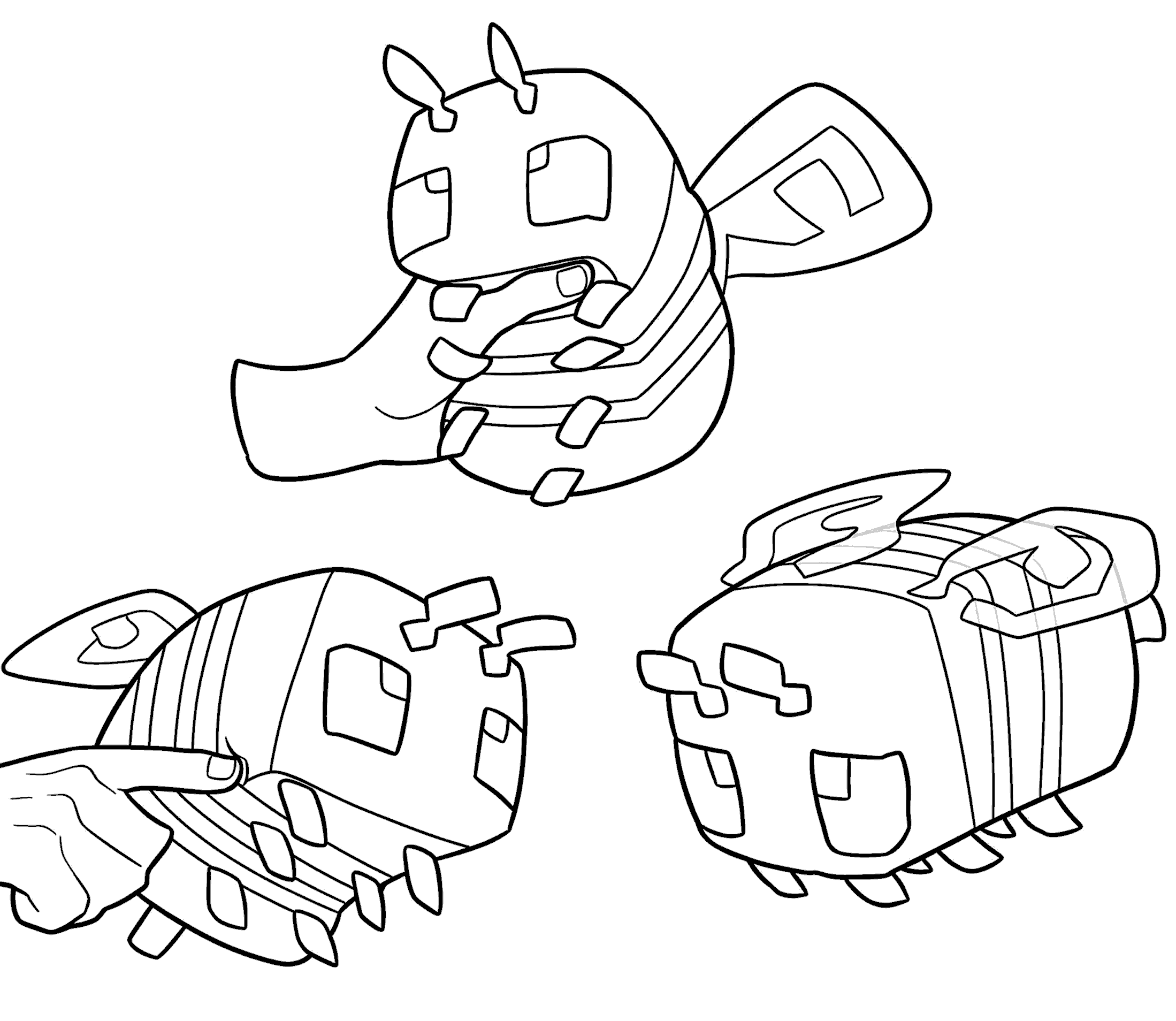 minecraft cute honey bees swarm line art for kids