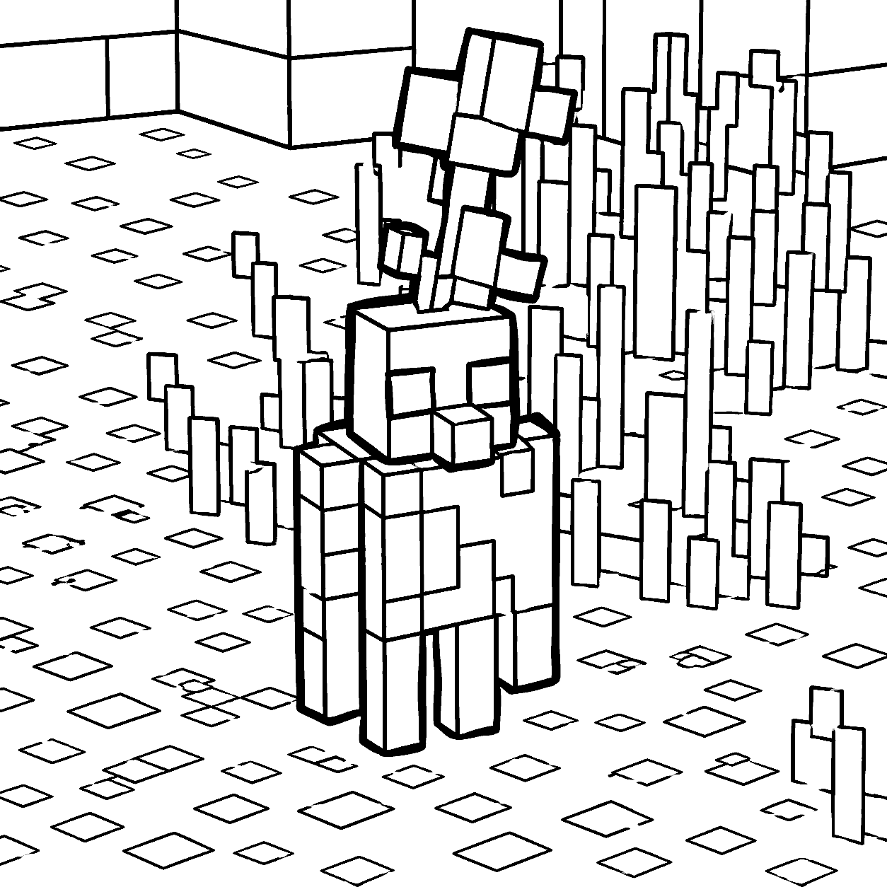 minecraft cute mini golem with flower line art