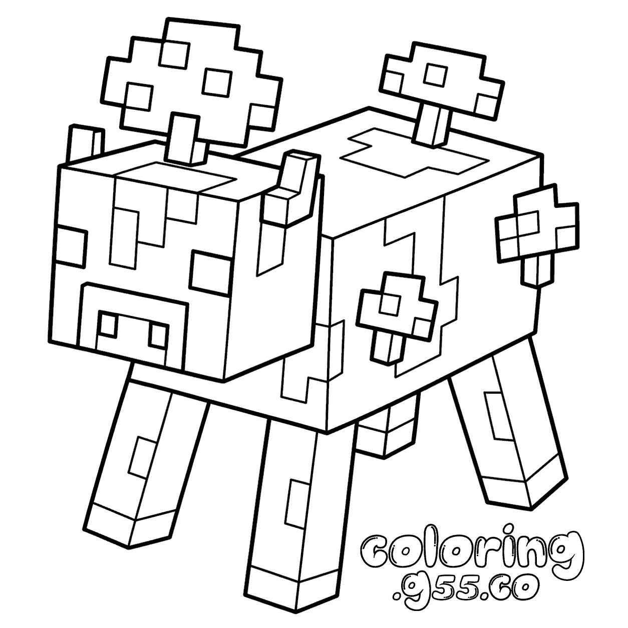 minecraft cute mooshroom cow with mushrooms line art for kids