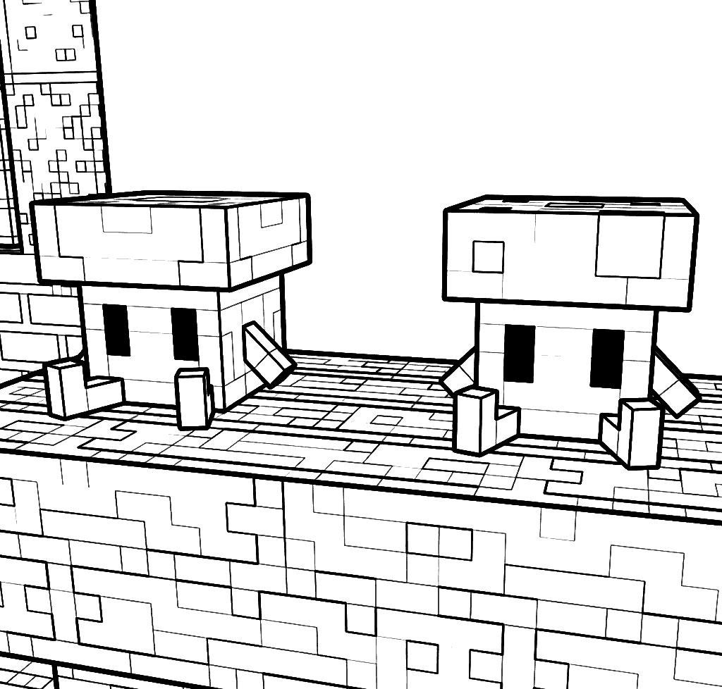 minecraft cute mushroom people friends line art