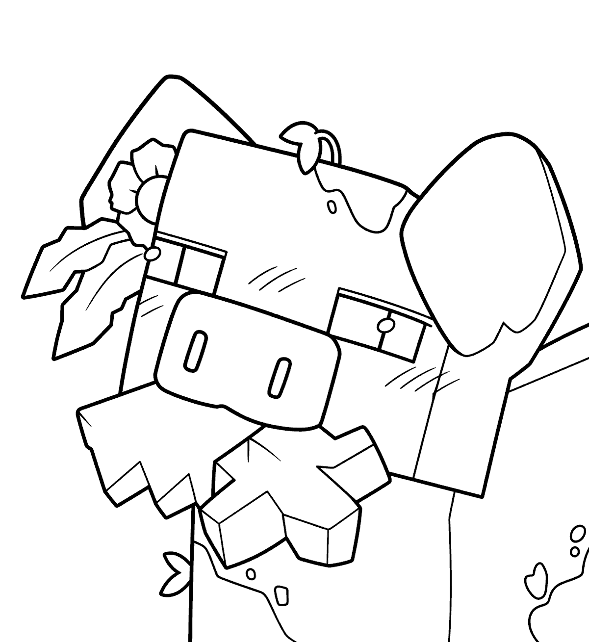 minecraft cute pig eating carrot line art for kids