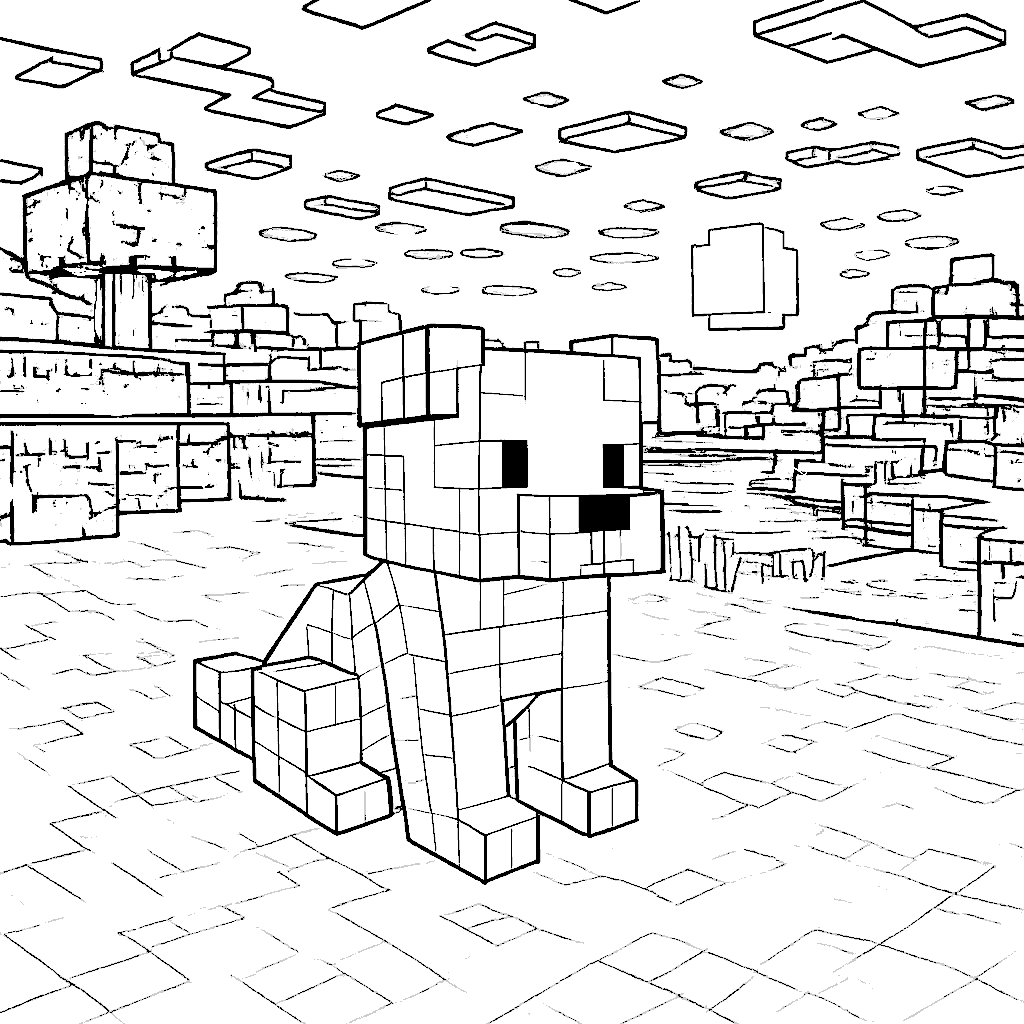 minecraft cute puppy sitting in plain biome line art