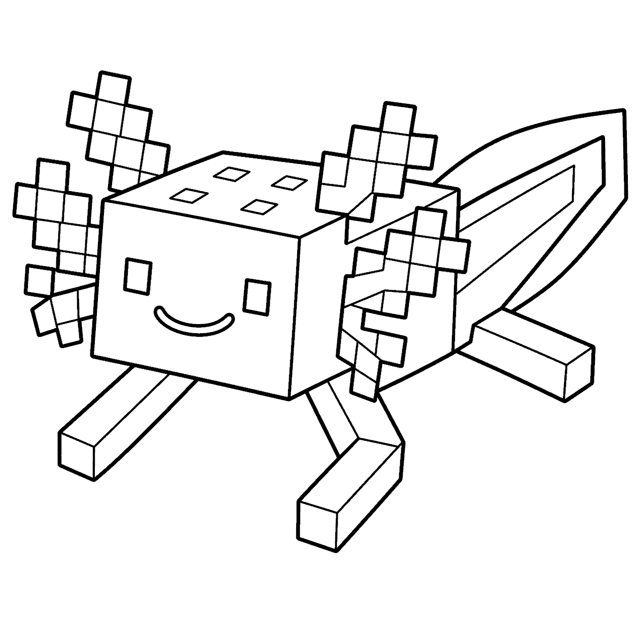 minecraft cute smiling axolotl line art for kids