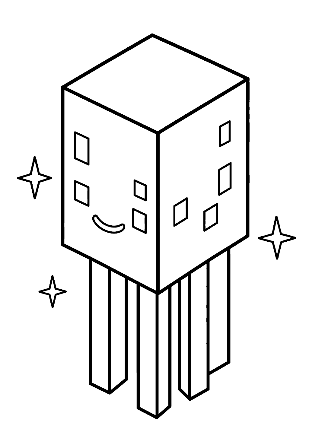 minecraft cute smiling glow squid line art for kids