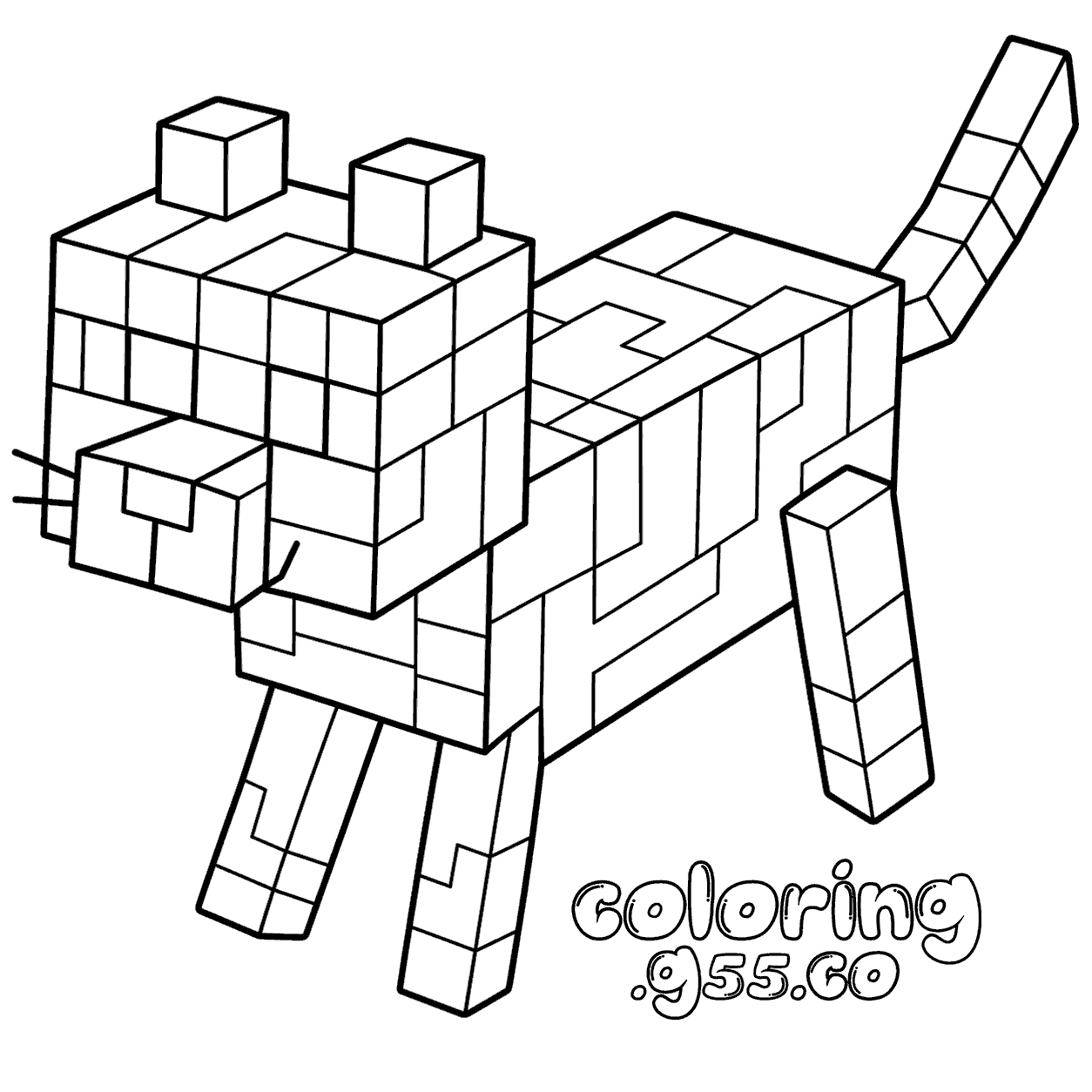 minecraft cute tabby cat pet line art for kids