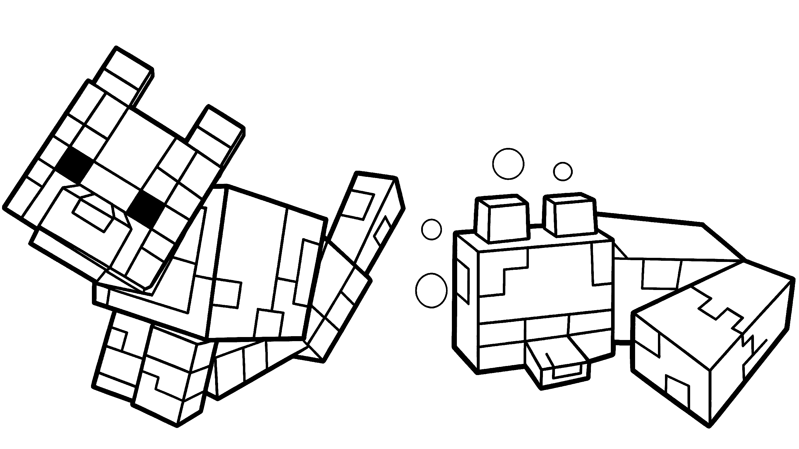 minecraft cute tamed wolf and sleeping fox line art for kids