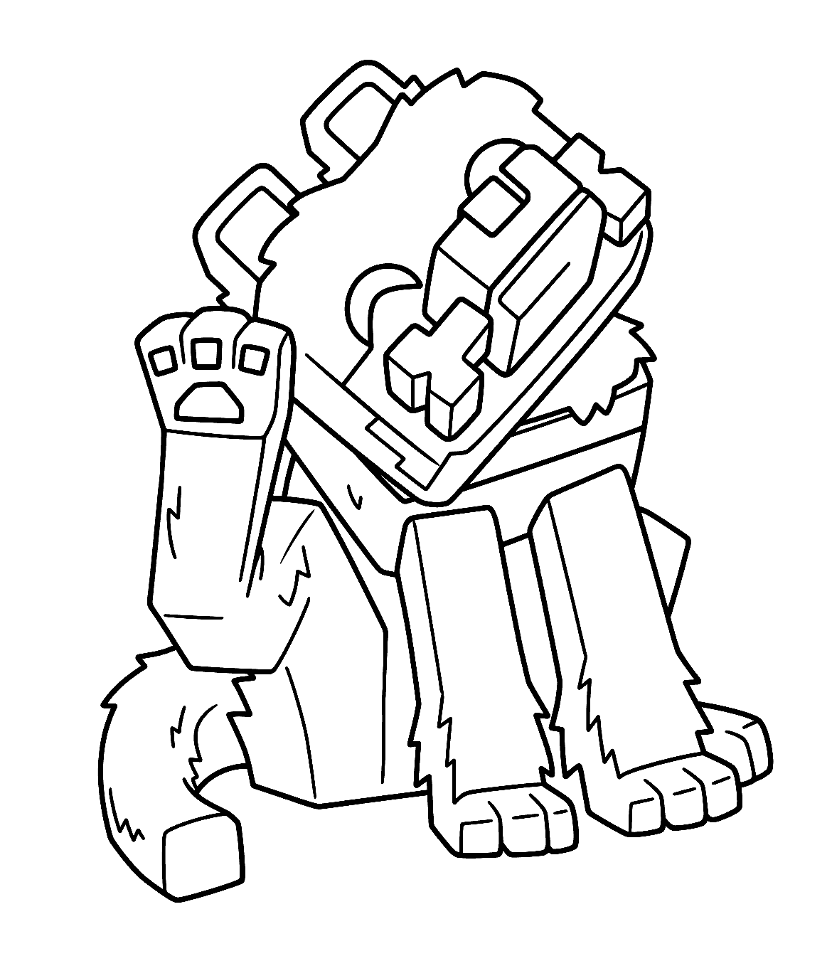 minecraft cute tamed wolf scratching ear line art for kids