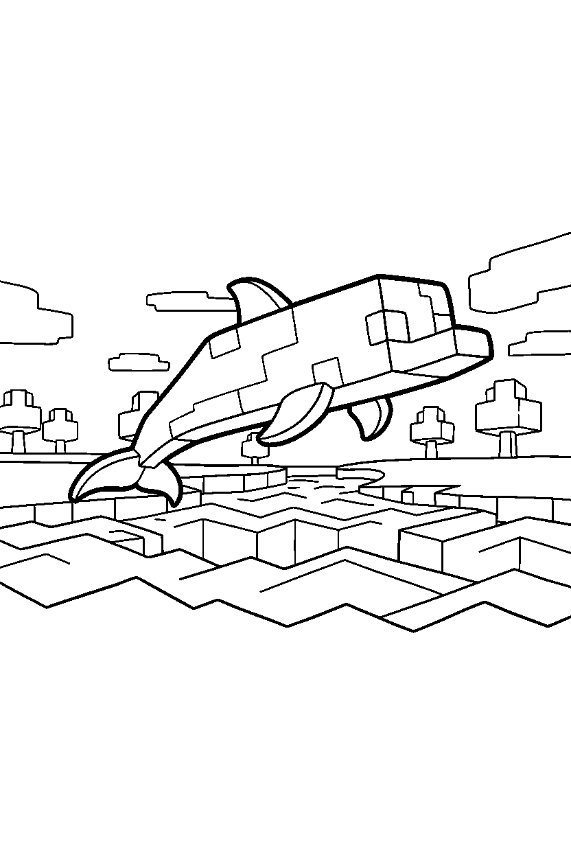minecraft dolphin gliding calmly near a river line art