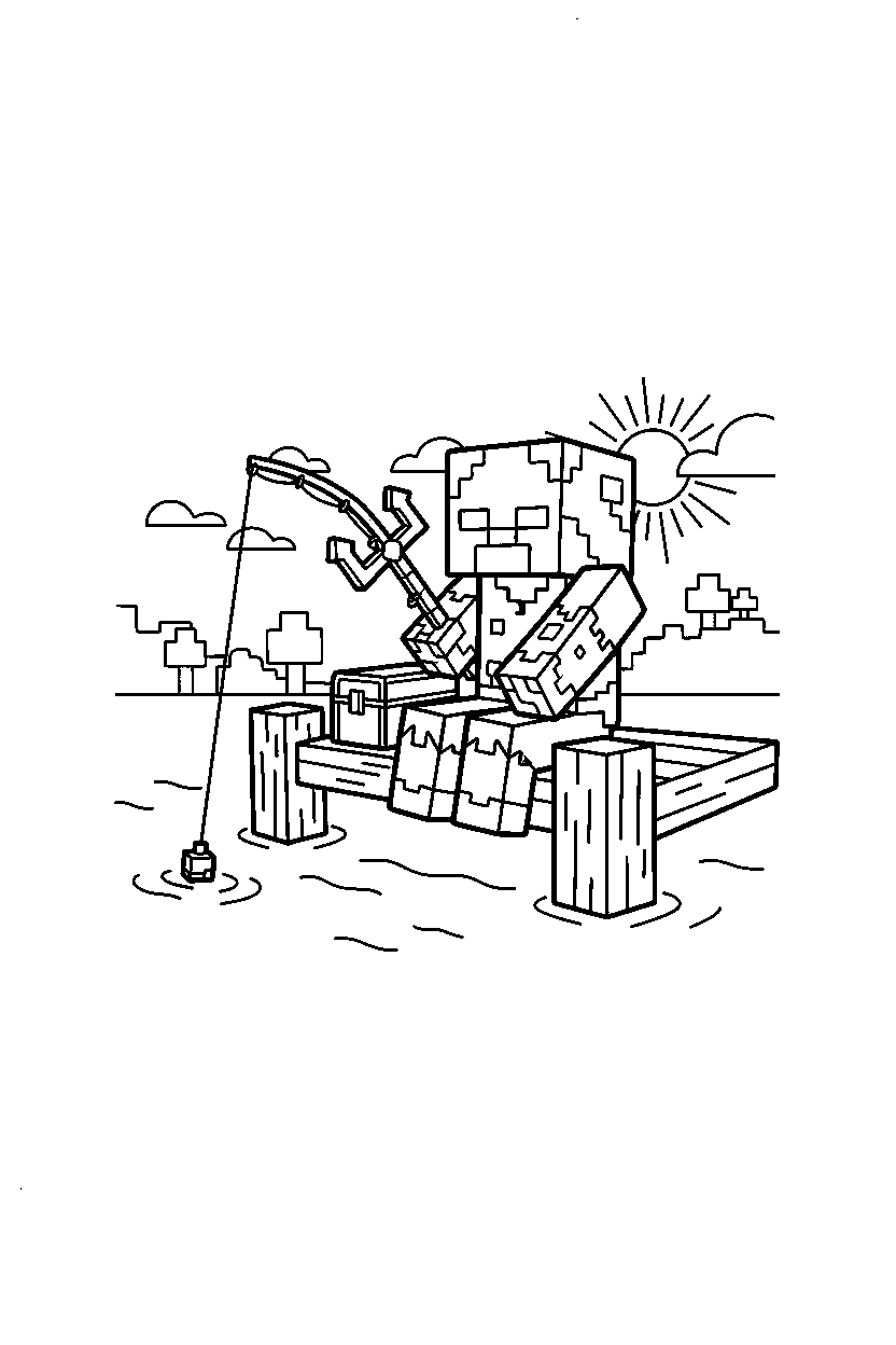 minecraft drowned sitting at fishing spot line art