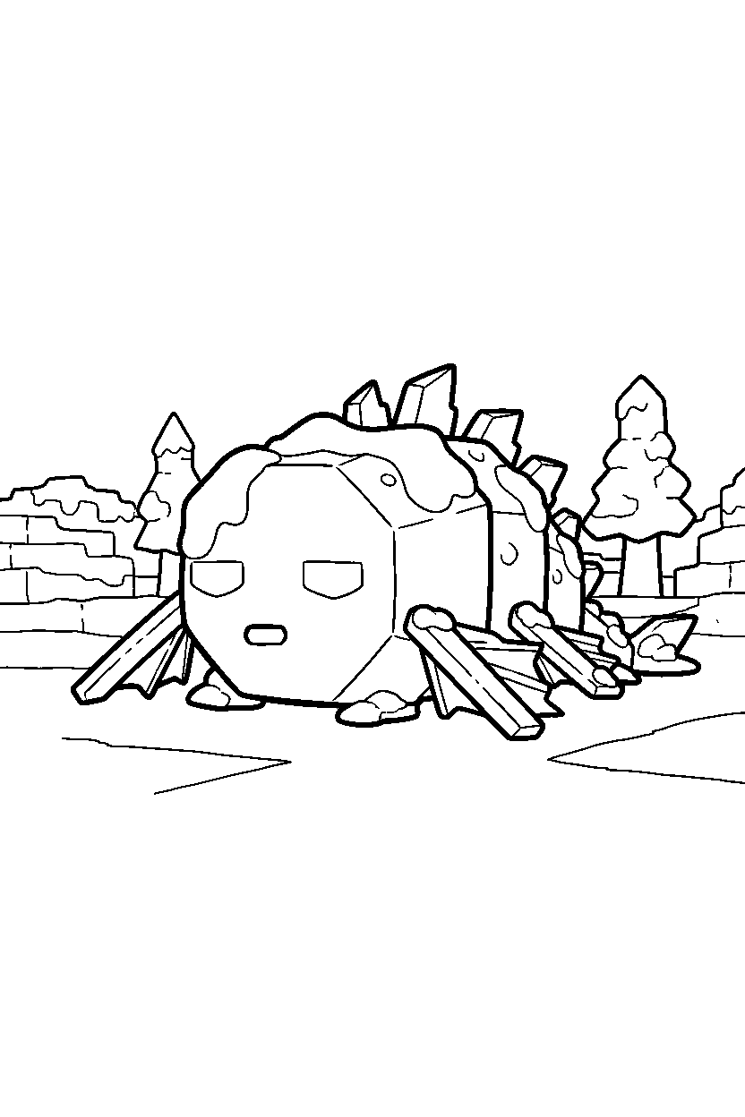 minecraft elder guardian sleeping peacefully in snowy tundra line art