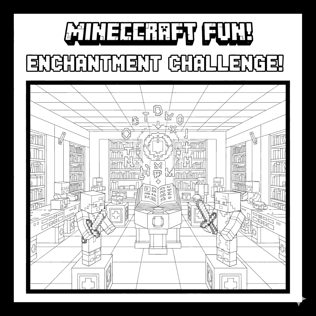 minecraft enchantment room library line art