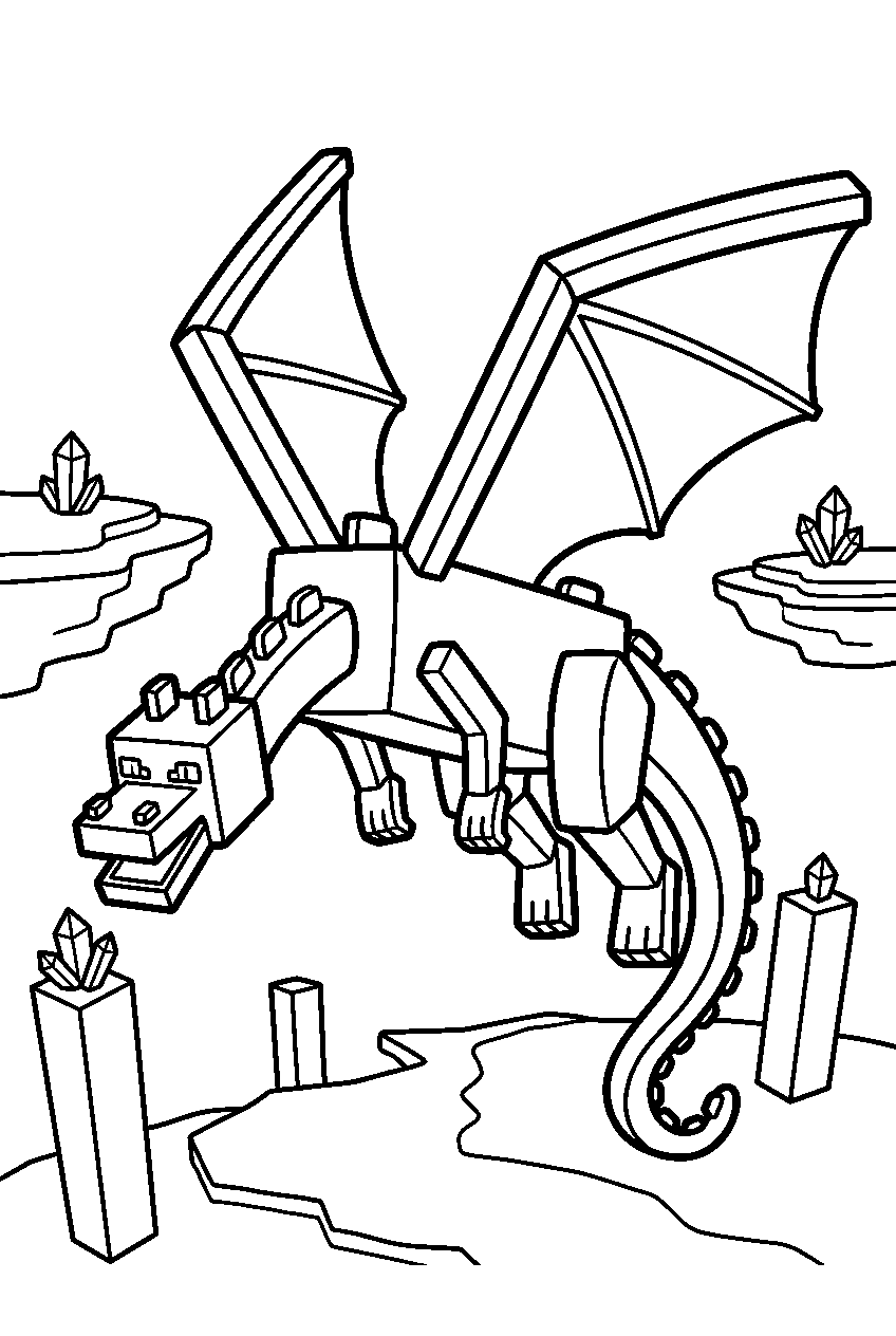 minecraft ender dragon flying over the end line art