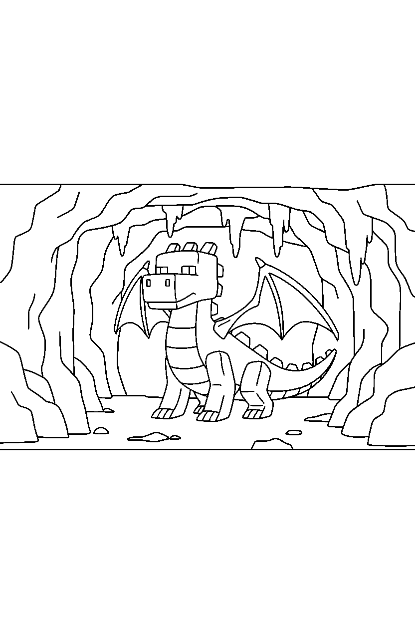 minecraft ender dragon standing calmly in a cave line art