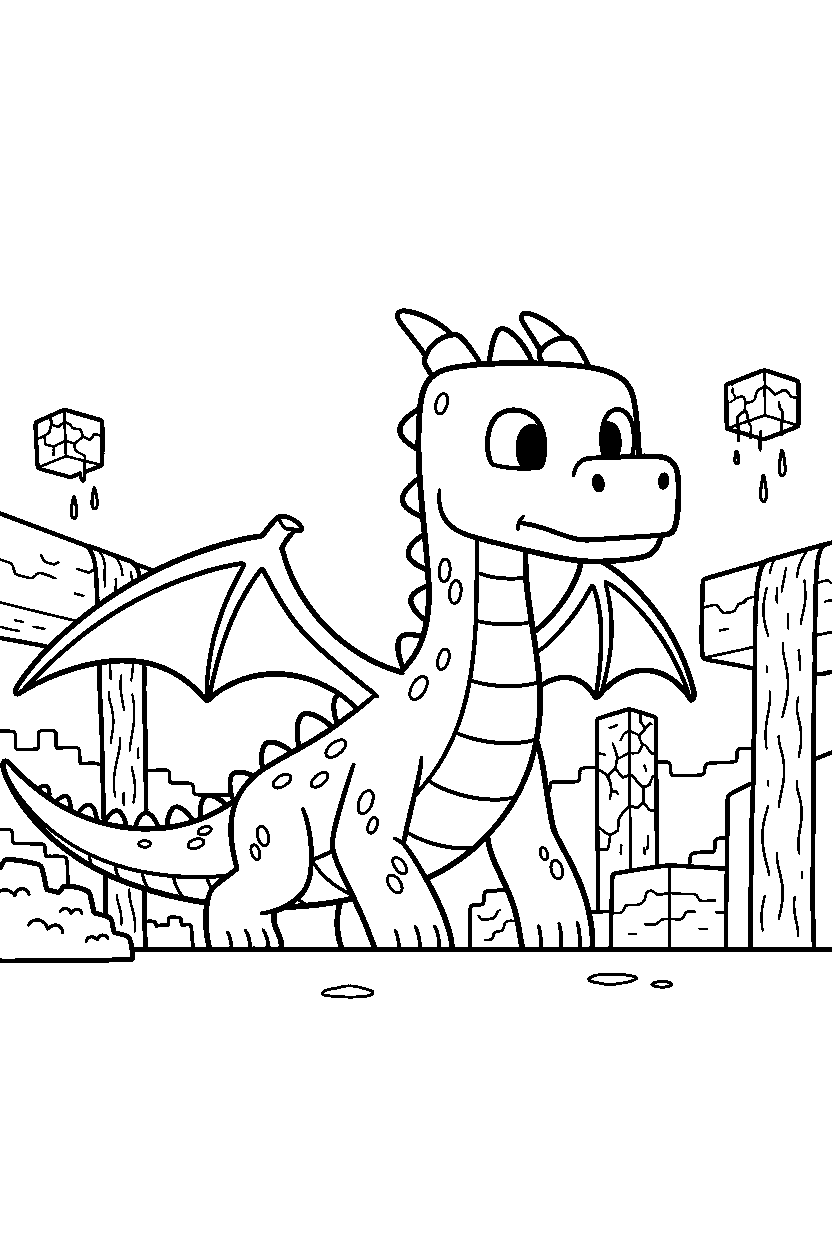 minecraft ender dragon wandering curiously in the nether line art