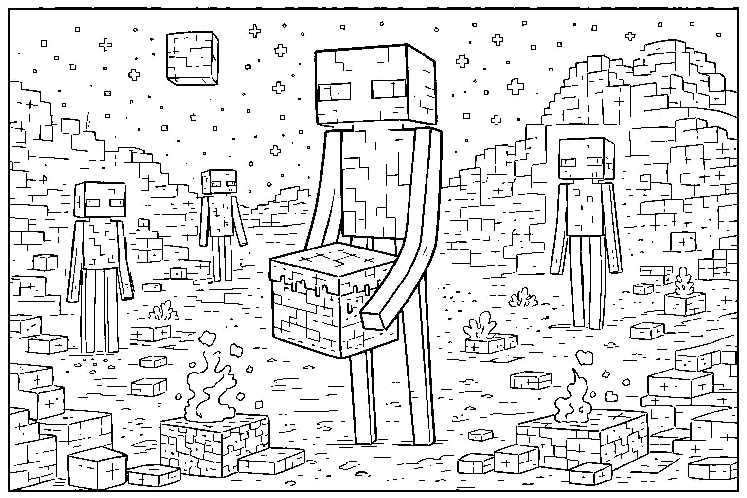 minecraft enderman carrying block line art