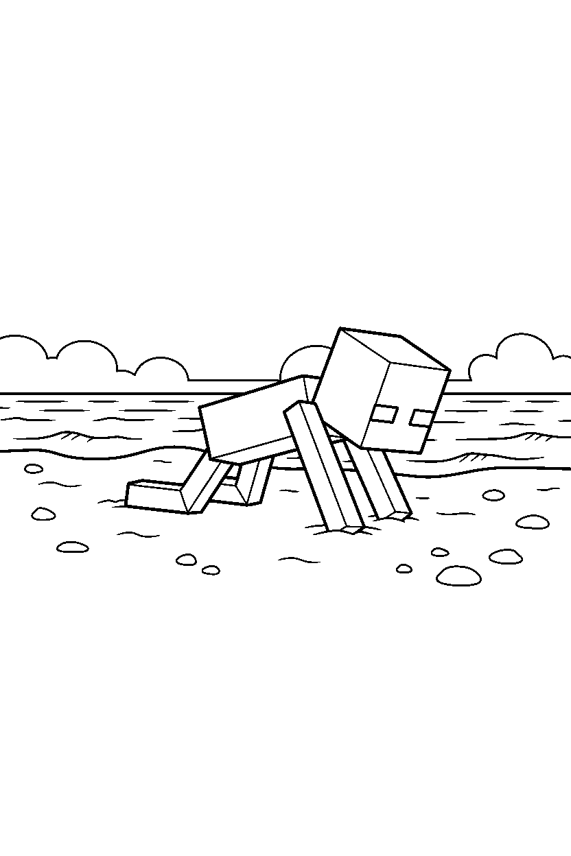 minecraft enderman crawling calmly on a beach line art