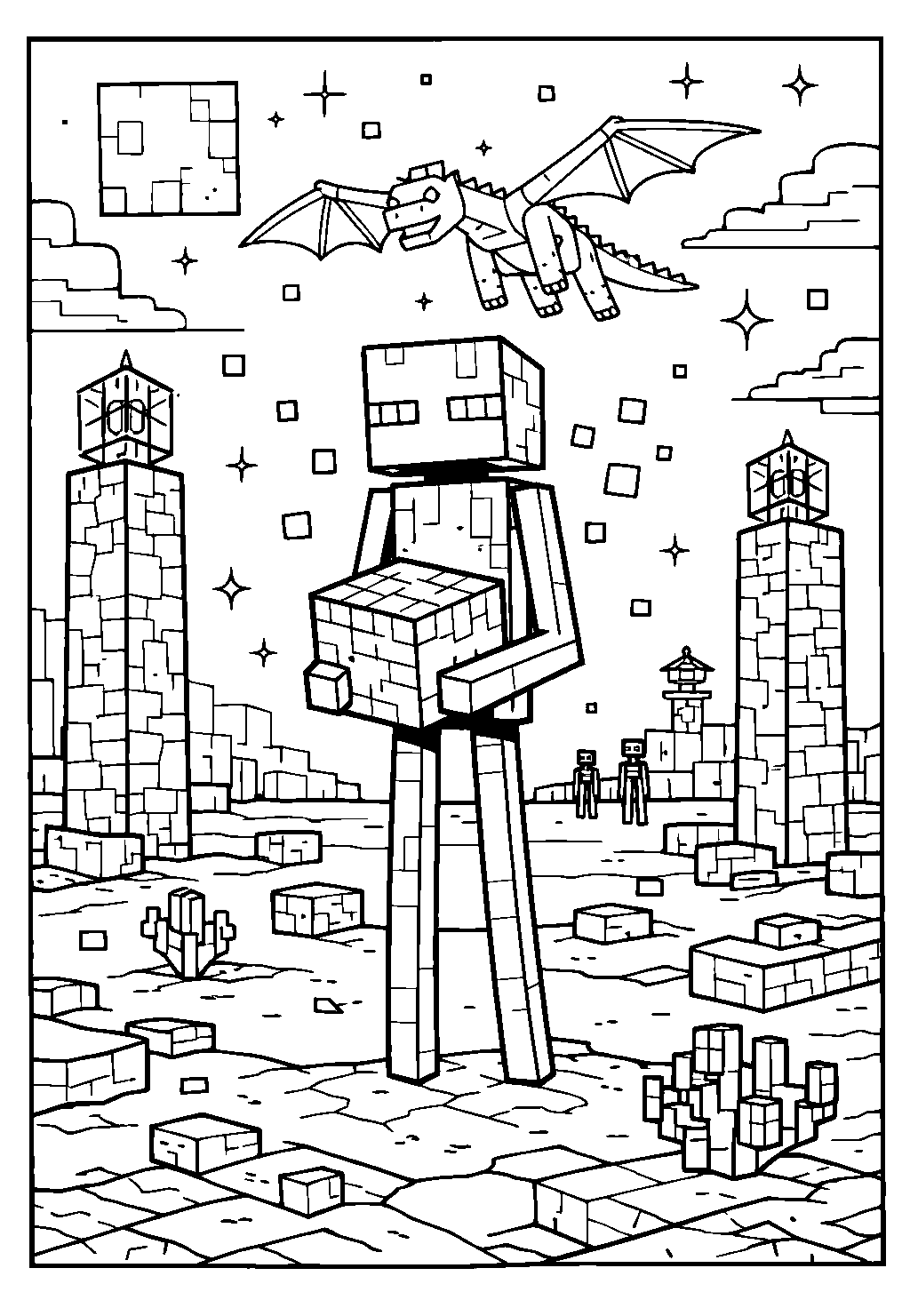 minecraft enderman ender dragon the end line art