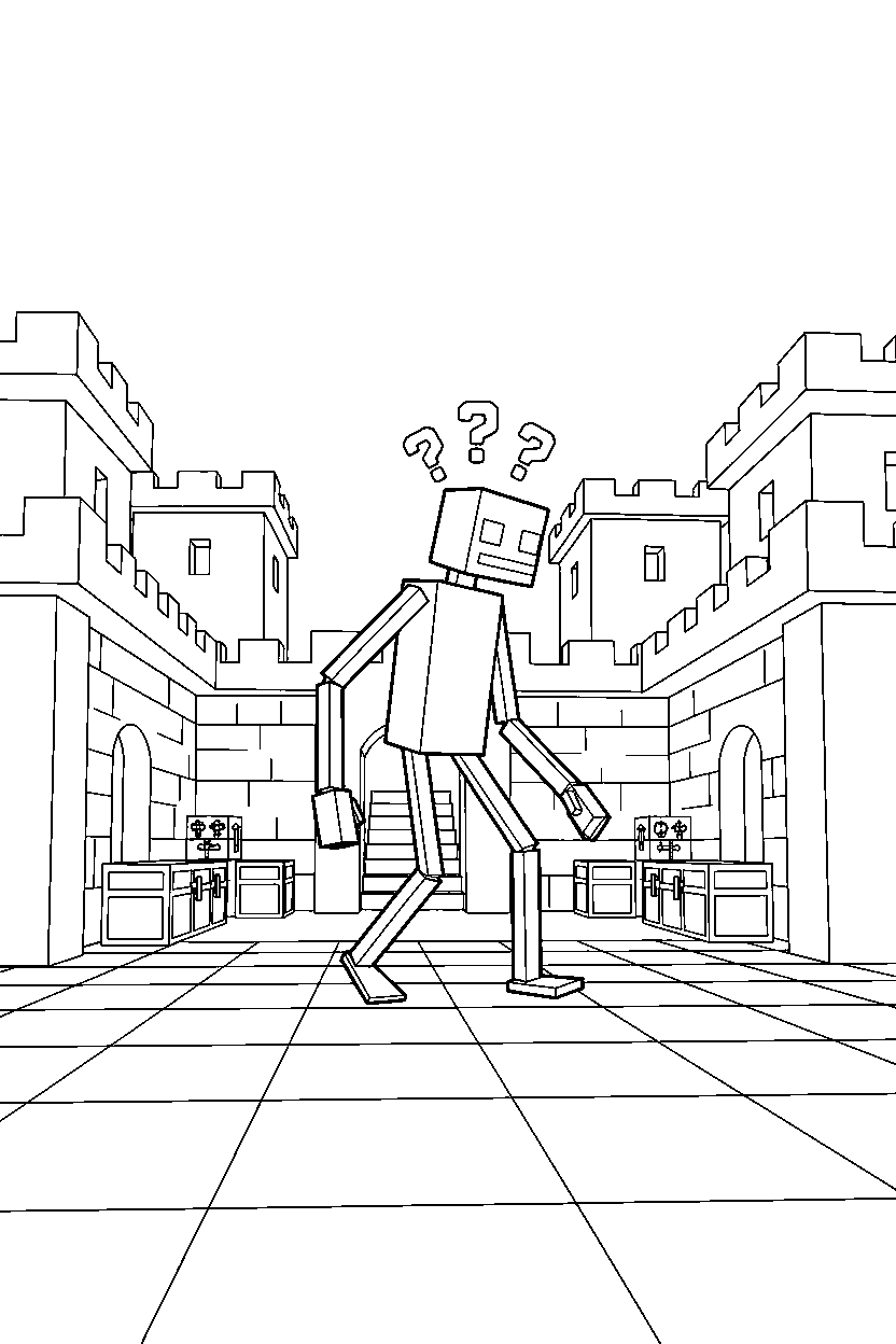 minecraft enderman exploring curiously in a castle base line art