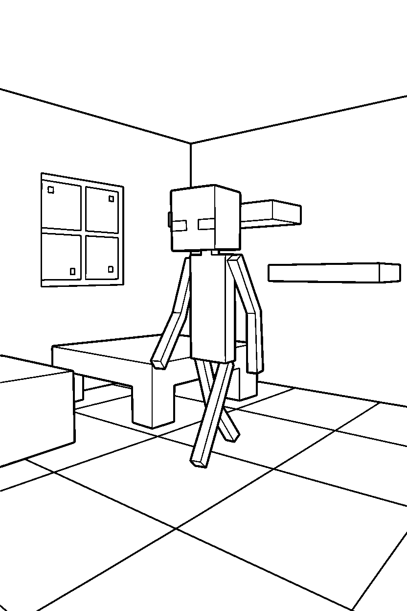 minecraft enderman exploring in simple room line art