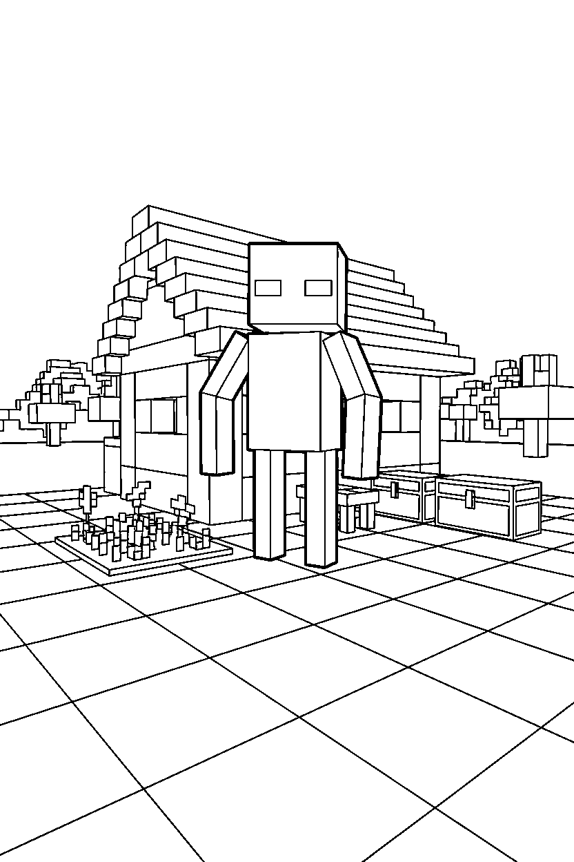 minecraft enderman floating calmly in a survival base line art