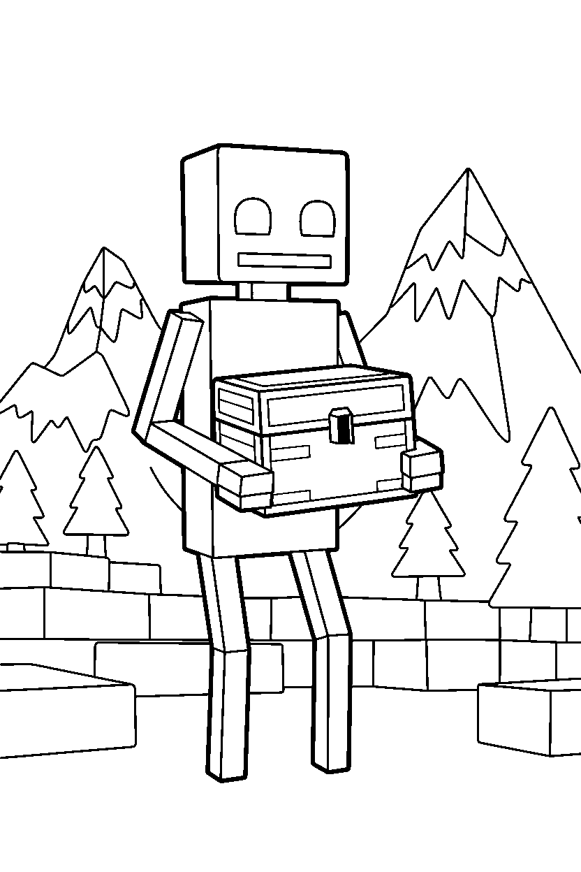 minecraft enderman holding a chest in frozen peaks line art
