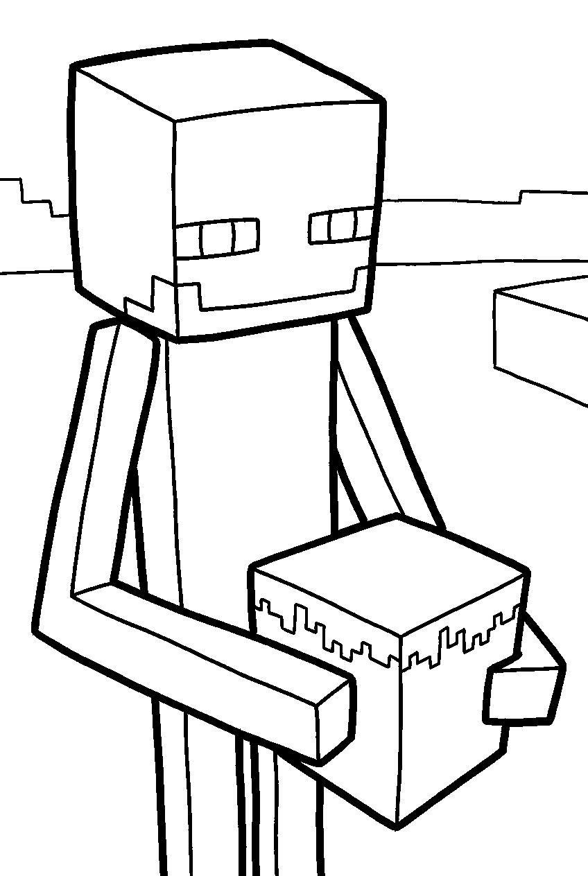 minecraft enderman holding a grass block line art