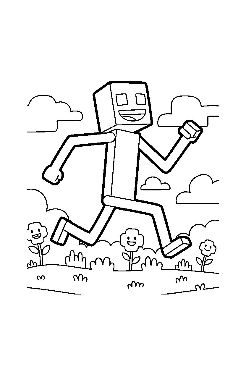 minecraft enderman running happily in a meadow line art