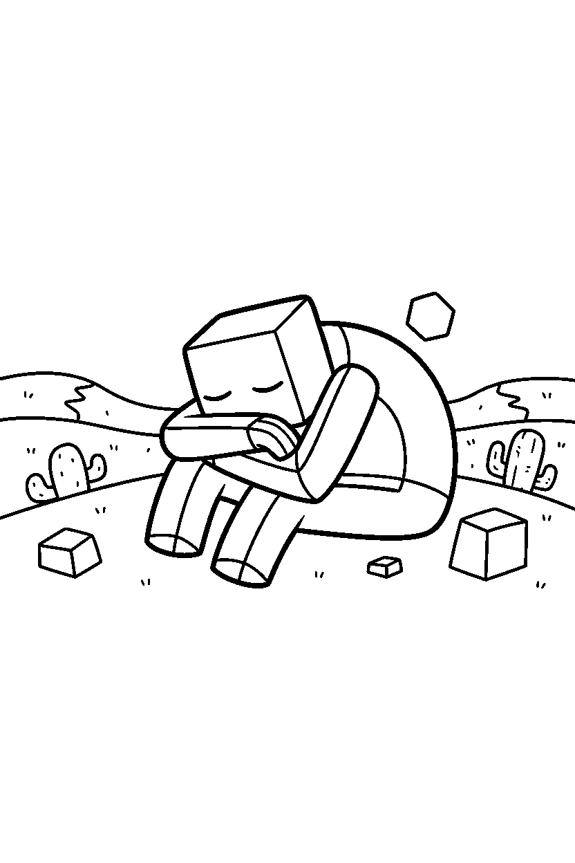 minecraft enderman sleeping peacefully in a desert line art