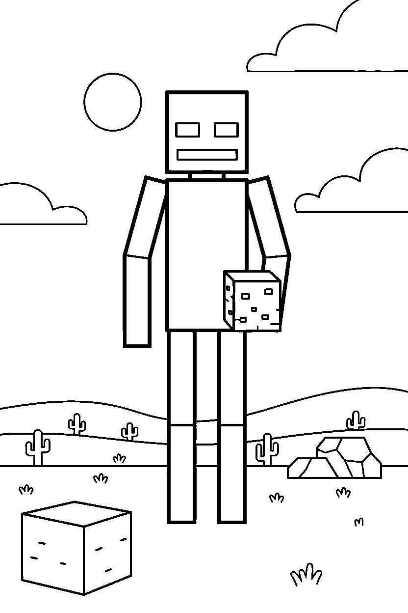 minecraft enderman standing calmly in a desert line art