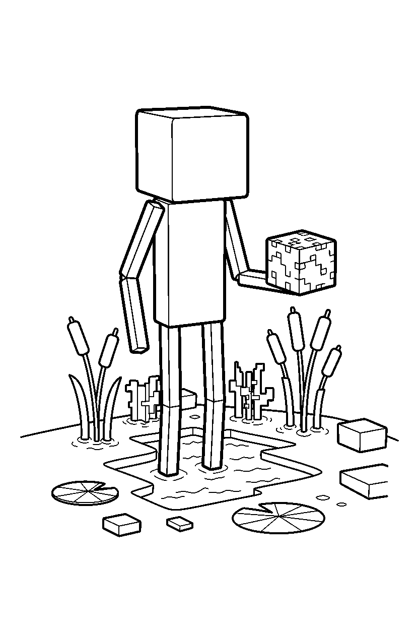 minecraft enderman standing calmly in a swamp line art